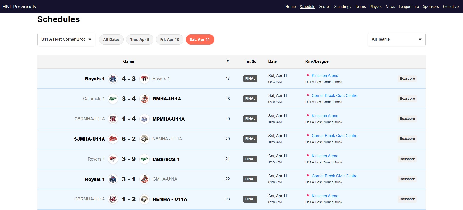 Schedules Screenshot